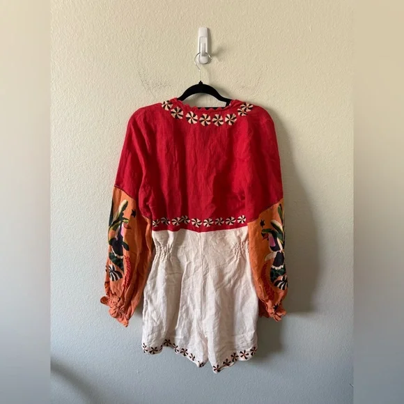NWT Farm Rio Long-Sleeve Romper Floral Anthropologie Size M Resort Vacation